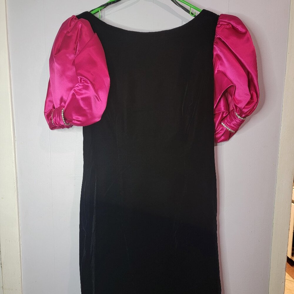 Rimini Black and Hot Pink Velvet 80s Prom Dress